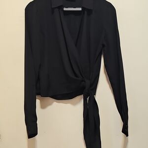 ASOS Black Long-Sleeve over-lap Wrap Around Blouse (US 4)